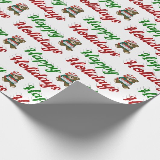 prettige feestdagen Teddy Bear-kerstscript Cadeaupapier (Hoek)