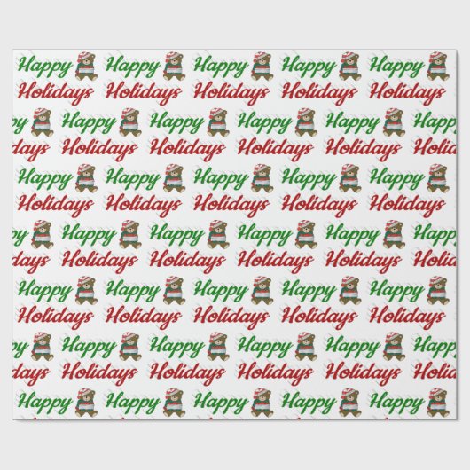 prettige feestdagen Teddy Bear-kerstscript Cadeaupapier (Vlak)