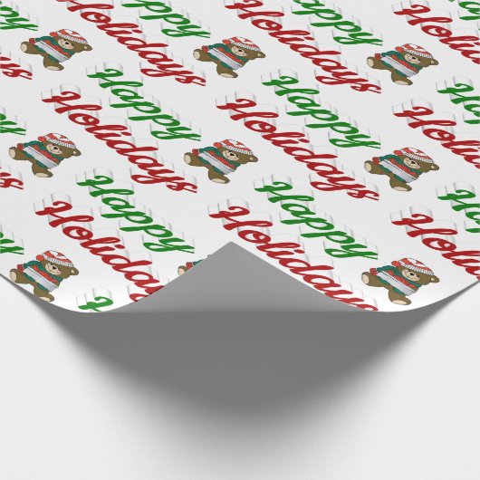 prettige feestdagen Teddy Bear-kerstscript Cadeaupapier (Hoek)