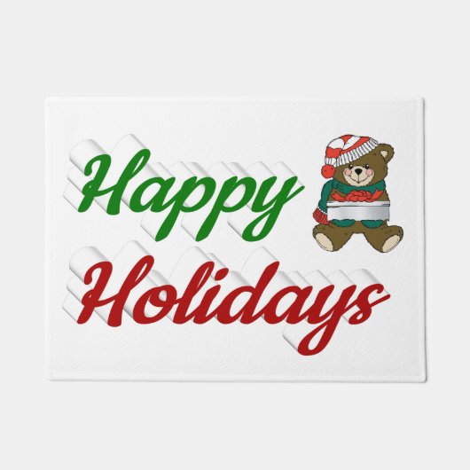 prettige feestdagen Teddy Bear-kerstscript Deurmat (Voorkant)