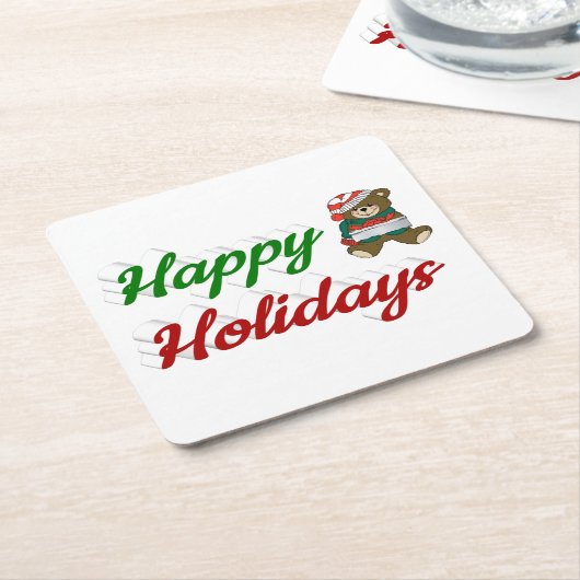 prettige feestdagen Teddy Bear-kerstscript Kartonnen Onderzetters (Schuin)