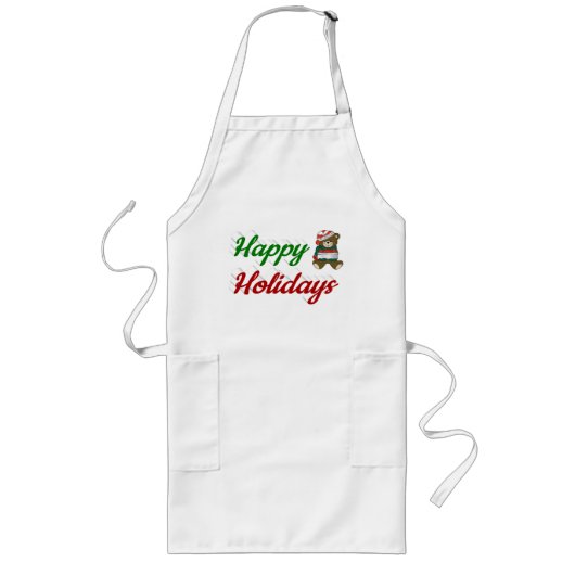 prettige feestdagen Teddy Bear-kerstscript Lang Schort (Voorkant)