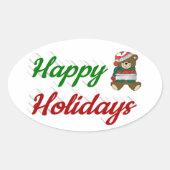 prettige feestdagen Teddy Bear-kerstscript Ovale Sticker (Voorkant)