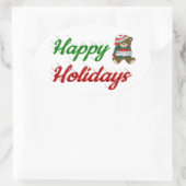 prettige feestdagen Teddy Bear-kerstscript Ovale Sticker (Tas)