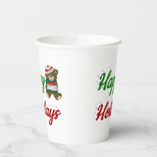 prettige feestdagen Teddy Bear-kerstscript Papieren Bekers (Links)