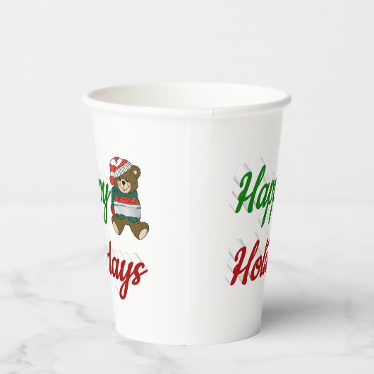 prettige feestdagen Teddy Bear-kerstscript Papieren Bekers (Rechts)
