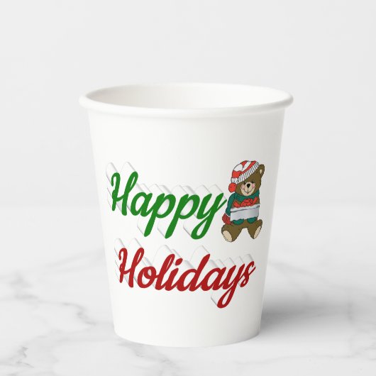 prettige feestdagen Teddy Bear-kerstscript Papieren Bekers (Voorkant)