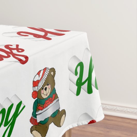 prettige feestdagen Teddy Bear-kerstscript Tafelkleed (Voorbeeld)
