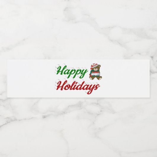 prettige feestdagen Teddy Bear-kerstscript Waterfles Etiket (Enkel label)