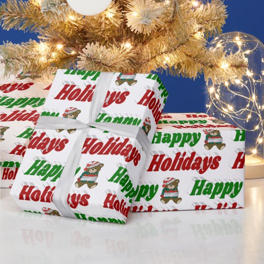 prettige feestdagen teddy Bear-kersttypografie Cadeaupapier (Feestdagen)