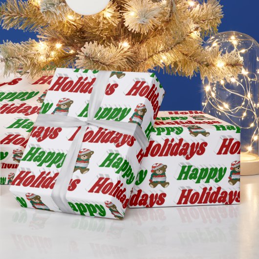 prettige feestdagen teddy Bear-kersttypografie Cadeaupapier (Feestdagen)