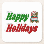 prettige feestdagen teddy Bear-kersttypografie Kartonnen Onderzetters (Voorkant)
