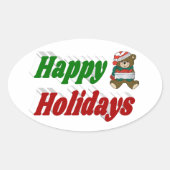 prettige feestdagen teddy Bear-kersttypografie Ovale Sticker (Voorkant)