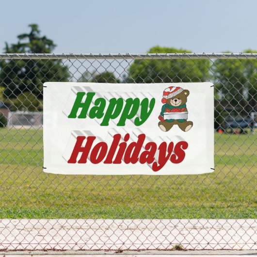 prettige feestdagen teddy Bear-kersttypografie Spandoek (Insitu)