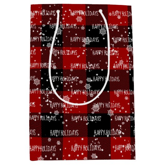 prettige feestdagen tekst in sneeuwvlokken medium cadeauzakje (Voorkant)