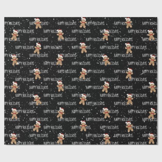 prettige feestdagen tekst met Gingerbrood Man Cadeaupapier (Vlak)