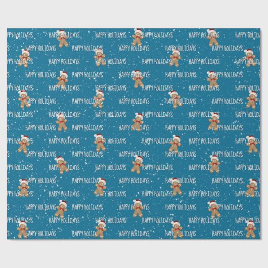 PRETTIGE FEESTDAGEN Tekst met peperkoek mannen Cadeaupapier (Vlak)