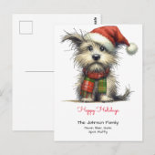 Prettige feestdagen Terriër Puppy in een Santa Hat Briefkaart (Voorkant / Achterkant)