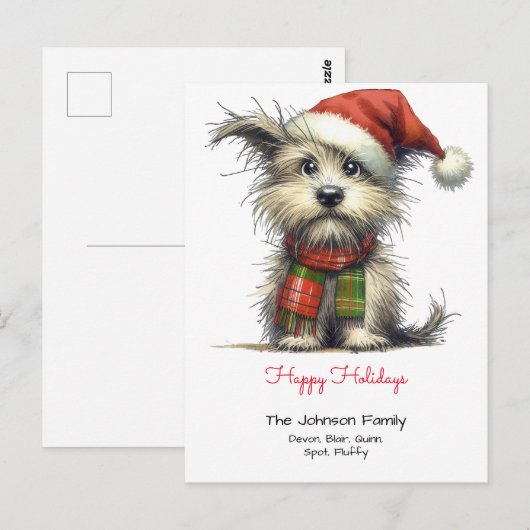 Prettige feestdagen Terriër Puppy in een Santa Hat Briefkaart (Voorkant / Achterkant)