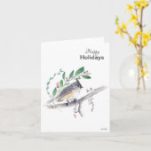 prettige feestdagen Titted Titmouse Bird Kaart (Gele Bloem)