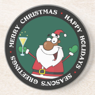 prettige feestdagen Toast van de Zwarte Kerstman Zandsteen Onderzetter