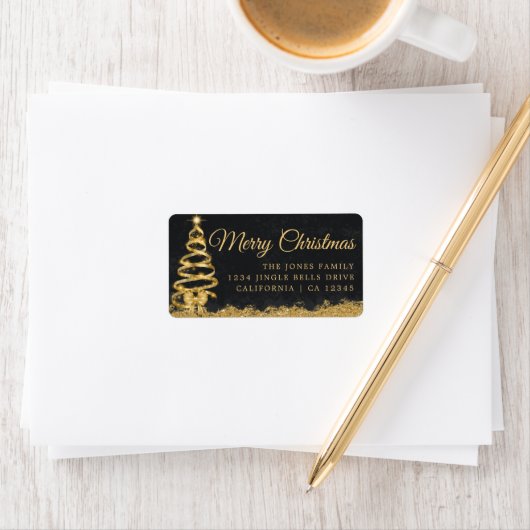 Prettige feestdagen Tree Gold- label retouradres (Insitu)
