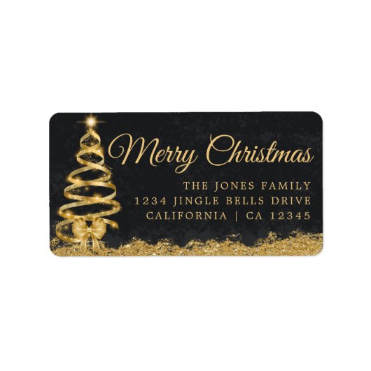 Prettige feestdagen Tree Gold- label retouradres (Voorkant)