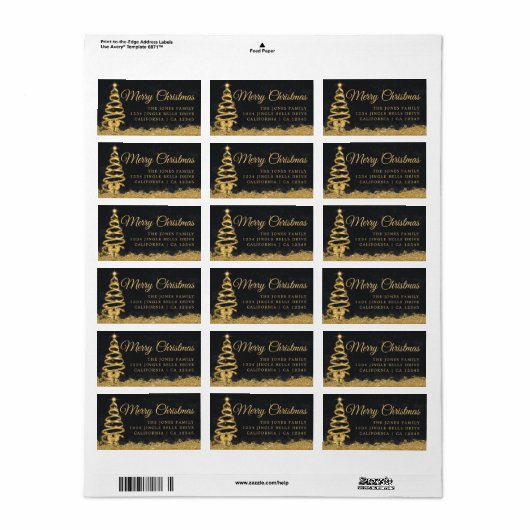 Prettige feestdagen Tree Gold- label retouradres (Full Sheet)