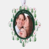 Prettige feestdagen Trees Familie Foto Ornament Kaart (Links)