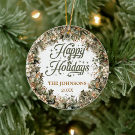 Prettige feestdagen Trendy salie groen faux goud Keramisch Ornament