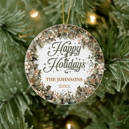 Prettige feestdagen Trendy salie groen faux goud Keramisch Ornament (Boom)