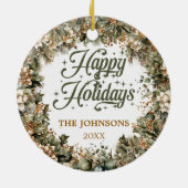 Prettige feestdagen Trendy salie groen faux goud Keramisch Ornament (Achterkant)