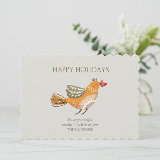 Prettige feestdagen Trendy | Schattigee vogelillus Feestdagenkaart (Staand voorkant)