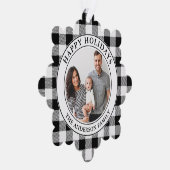 Prettige feestdagen Trendy zwart en wit geruit Ornament Kaart (Rechts)