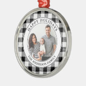 Prettige feestdagen Trendy zwart-wit Plaid Metalen Ornament (Links)