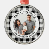 Prettige feestdagen Trendy zwart-wit Plaid Metalen Ornament (Voorkant)