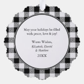 Prettige feestdagen Trendy Zwart Wit Plaid Ornament Kaart (Achterkant)
