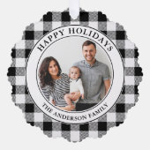 Prettige feestdagen Trendy Zwart Wit Plaid Ornament Kaart (Voorkant)