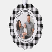 Prettige feestdagen Trendy Zwart Wit Plaid Ornament Kaart (Links)