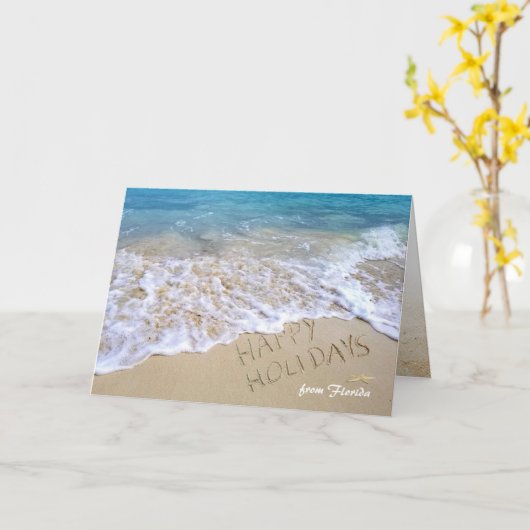 prettige feestdagen tropische oceaanstrand kaart (Gele Bloem)
