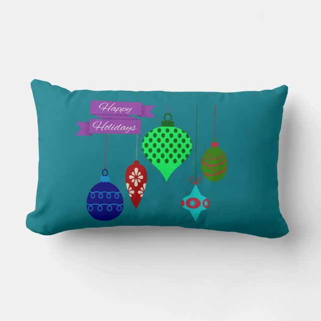 PRETTIGE FEESTDAGEN TURQUOISE EN HANGENDE ORNAMENT KUSSEN (Voorkant)