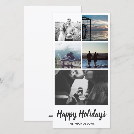 prettige feestdagen Typografie Five Photo Collage Feestdagenkaart (Voorkant / Achterkant)