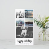 prettige feestdagen Typografie Five Photo Collage Feestdagenkaart (Staand voorkant)