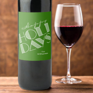 Prettige Feestdagen Typografie Groen Wijn Etiket