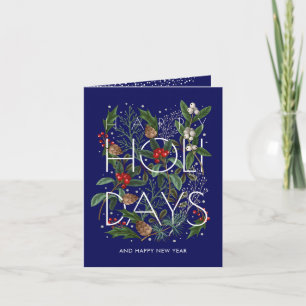 Prettige Feestdagen Typografie Groene Blad Berry V Kaart