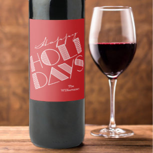 Prettige Feestdagen Typografie Rood Wijn Etiket