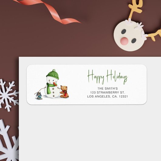 Prettige feestdagen Typografie Snowman retouradres Etiket