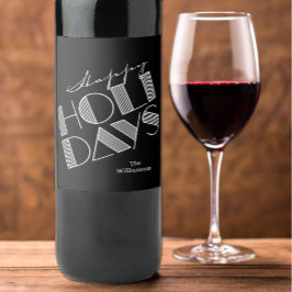 Prettige Feestdagen Typografie Zwart Wijn Etiket