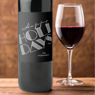 Prettige Feestdagen Typografie Zwart Wijn Etiket