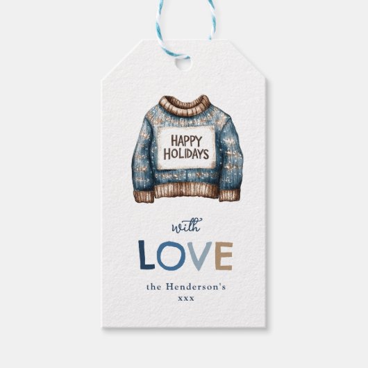 Prettige feestdagen Ugly Sweater Cadeaulabel (Voorkant)